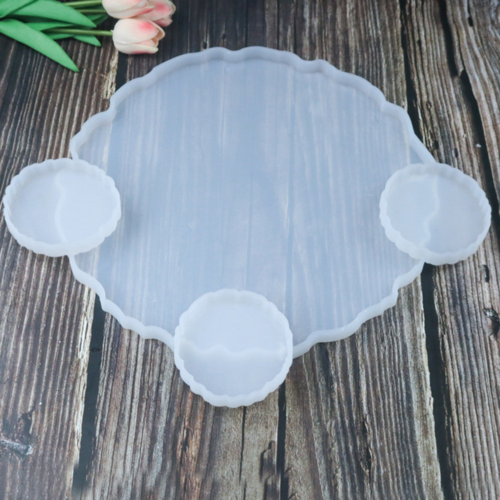 Serving Tray Mold - แม่พิมพ์ถาดซิลิโคนเรซินคริสตัล 2 ชิ้น ทรงกลม สำหรับงาน DIY